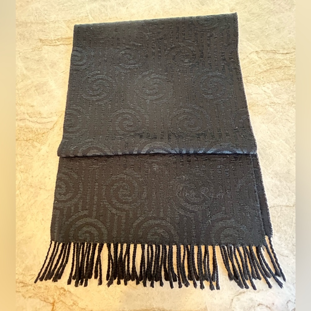 Vintage Nina Ricci Logo Jacquard Scarf Black Long Fringe Designer 66”